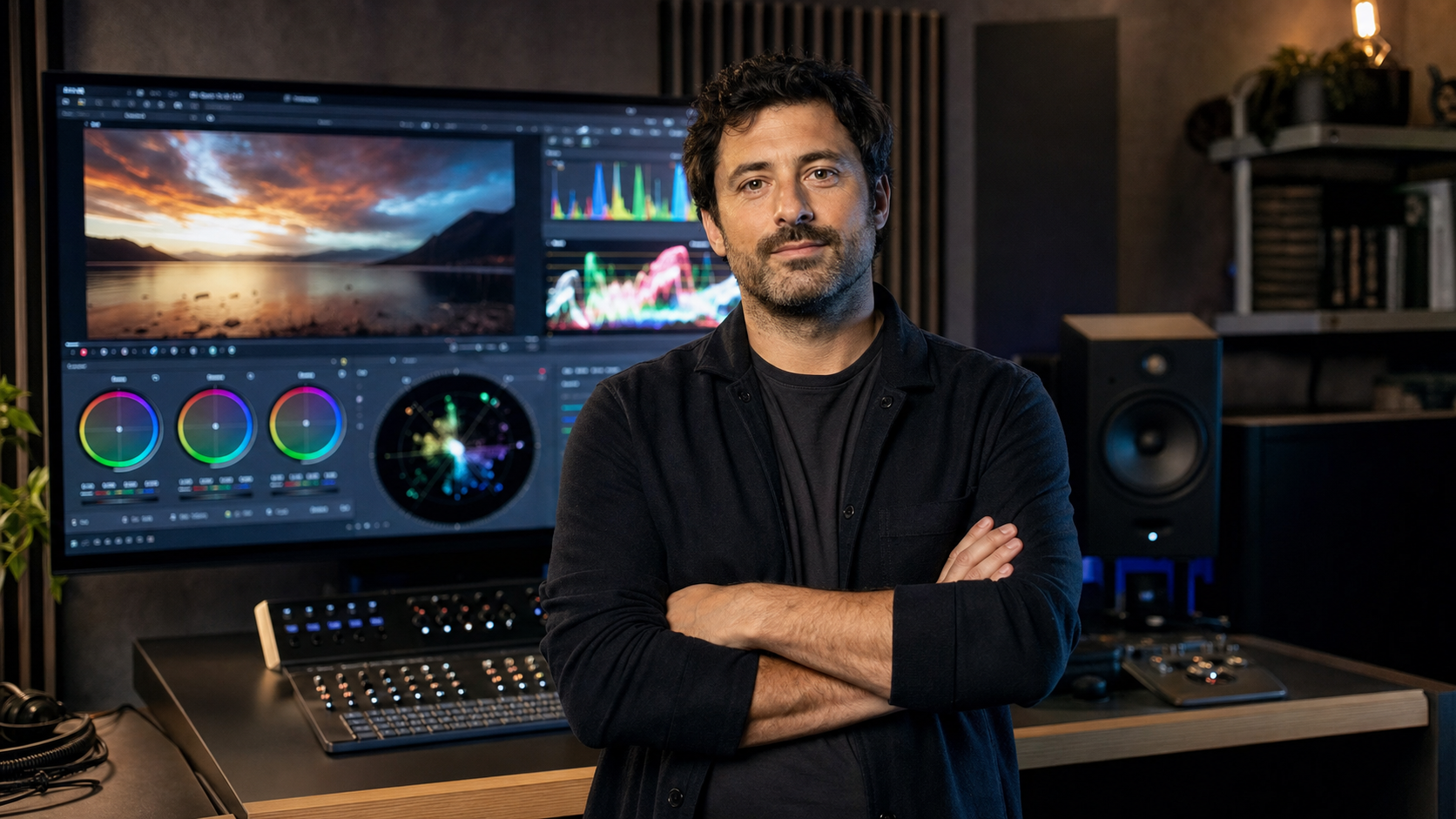 Maxime Dubosc, étalonneur et réalisateur, dans son studio de post-production à Chambéry